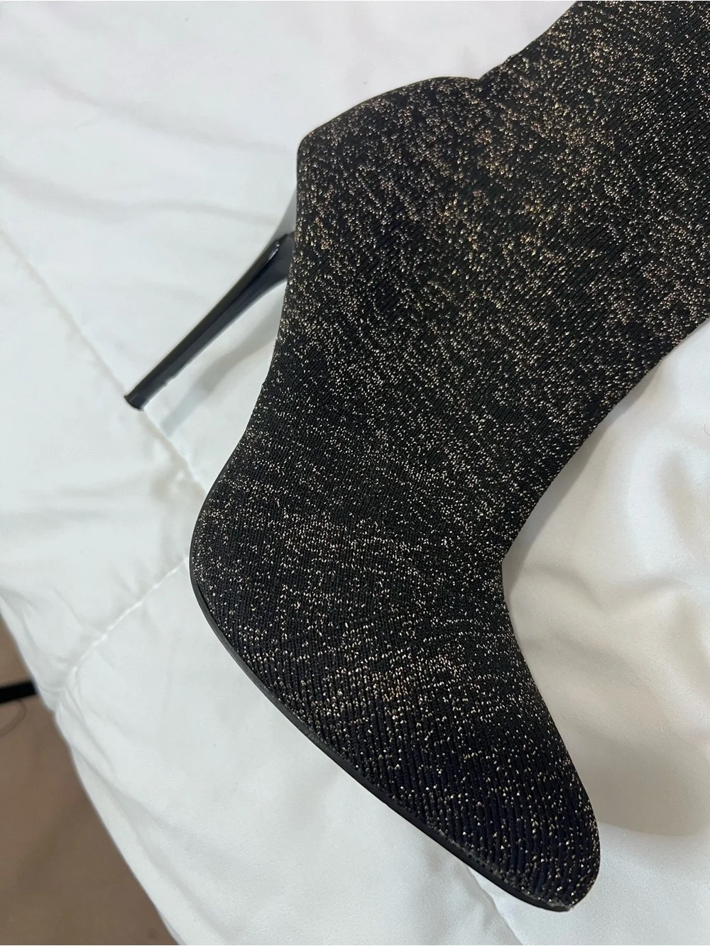 Beston Glitter Stretch Over the Knee Stiletto Boots Black gold size 9